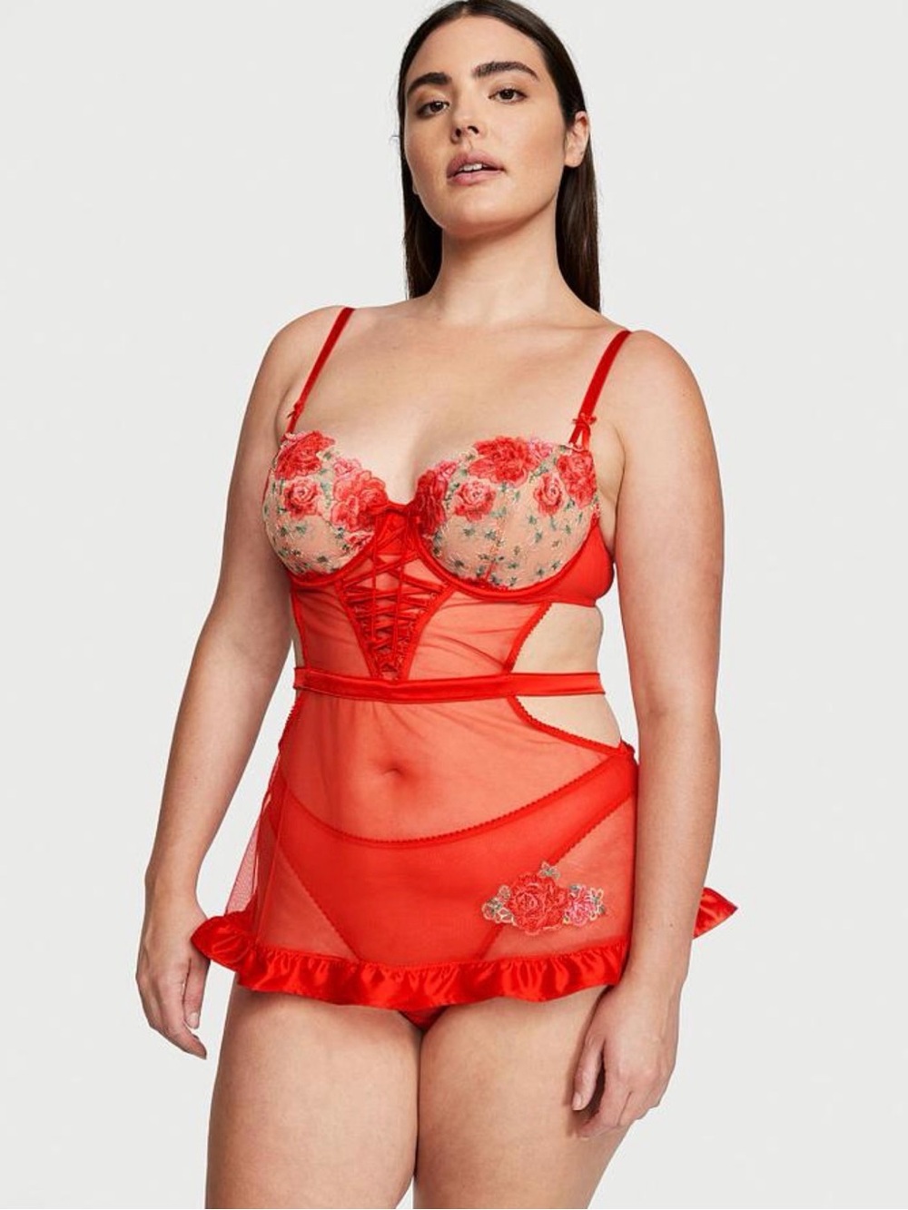 VS Very Sexy Wicked Floral Embroidery Apron Lingerie Set NWT XXL